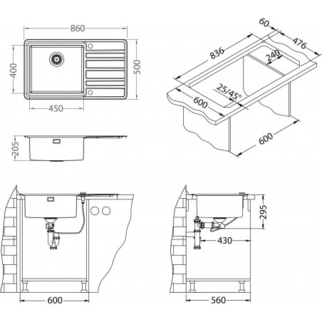 Kuchyňský dřez Alveus Rando 50 Satin, pravý
