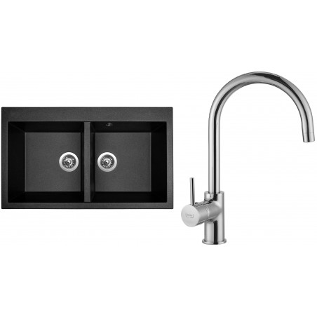 Set Sinks (dřez Amanda 860 DUO Metalblack 74 + baterie Vitalia Chrom)