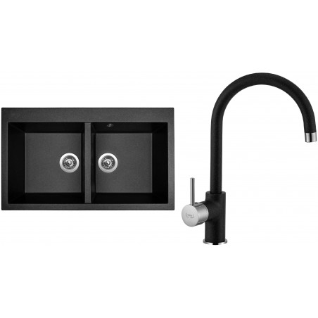 Set Sinks (dřez Amanda 860 DUO Metalblack 74 + baterie Vitalia Metalblack 74)