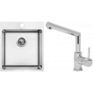 Set Sinks (dřez Blocker 450 V 1 mm, kartáčovaný + baterie Mix 350 P Chrom - lesklý)
