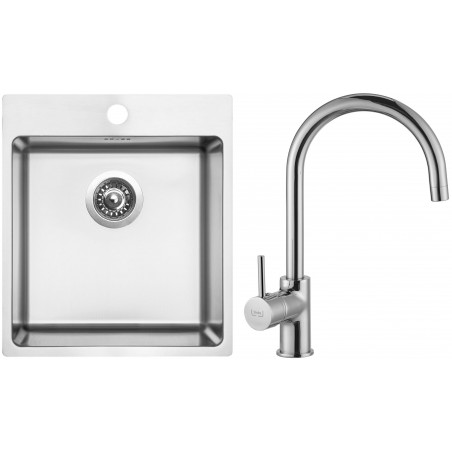 Set Sinks (dřez Blocker 450 V 1 mm, kartáčovaný + baterie Vitalia Chrom)