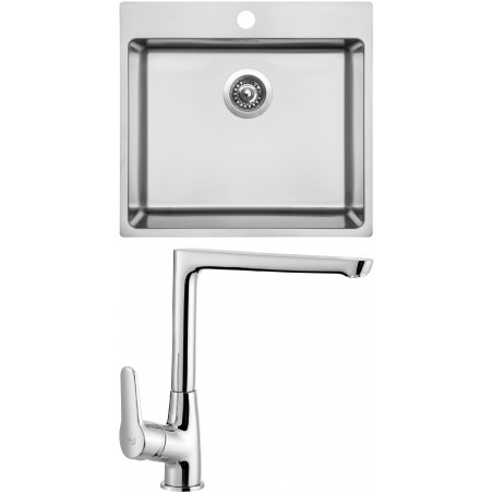 Set Sinks (dřez Blocker 550 V 1 mm, kartáčovaný + baterie Caspira Chrom)