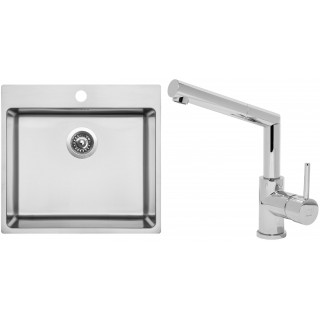 Set Sinks (dřez Blocker 550 V 1 mm, kartáčovaný + baterie Mix 350 P Chrom - lesklý)