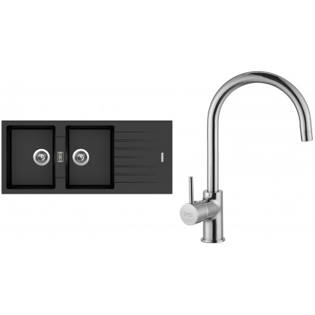 Set Sinks (dřez Perfecto 1160 DUO Metalblack 74 + baterie Vitalia Chrom)