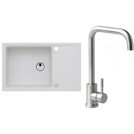 Set Alveus (dřez Intermezzo 130 White 11 + baterie Angle Kartáčovaná ocel + dárek)