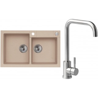 Set Alveus (dřez Rock 90 Beige 55 + baterie Angle Kartáčovaná ocel)