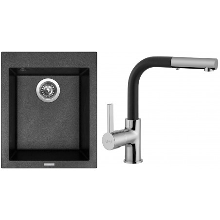 Set Sinks (dřez Cube 410 Metalblack 74 + baterie Enigma S Metalblack 74)