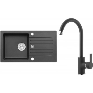 Set Alveus (dřez Cortina 140 Black 91, bez excentru + baterie Tonia Black 91)