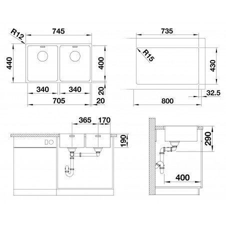 Kuchyňský dřez Blanco Andano 340/340-IF, bez táhla