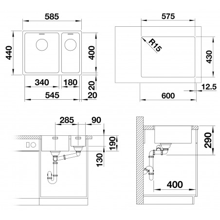Kuchyňský dřez Blanco Andano 340/180-IF, bez táhla, pravý