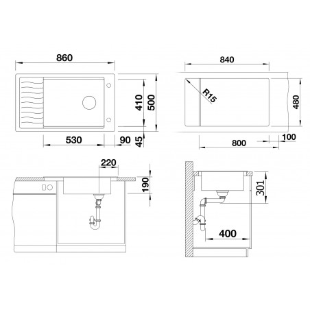 Kuchyňský dřez Blanco Elon XL 8 S, s odkapávací mřížkou, Šedá skála