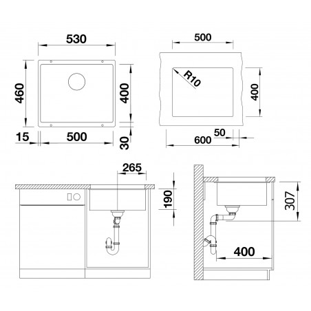 Kuchyňský dřez Blanco Subline 500-U Černá, bez táhla