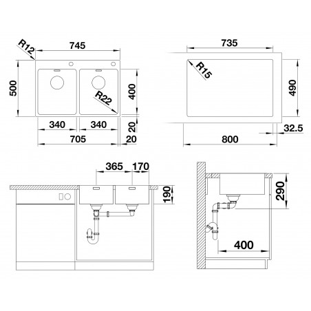 Kuchyňský dřez Blanco Andano 340/340-IF/A, hedvábný lesk