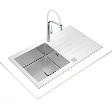 Kuchyňský dřez Teka Diamond RS15 1B 1D 86 Bílé sklo/nerez