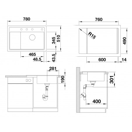 Kuchyňský dřez Blanco Zenar XL 6 S Compact Tartufo, s excentrem