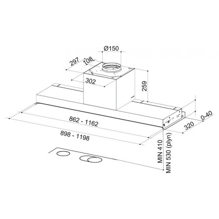 Vestavná digestoř Faber IN-NOVA AIR X/BK KL A120, nerez/černé sklo