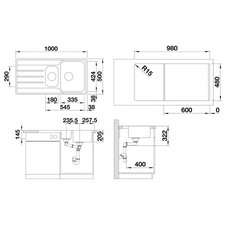 Kuchyňský dřez Blanco Lemis 6 S-IF Kartáčovaný, s excentrem