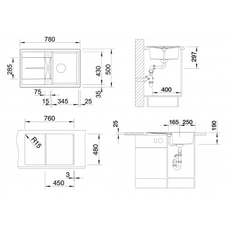 Kuchyňský dřez Blanco Metra 45 S Tartufo, s excentrem