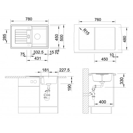 Kuchyňský dřez Blanco Zia 45 S Černá, s excentrem