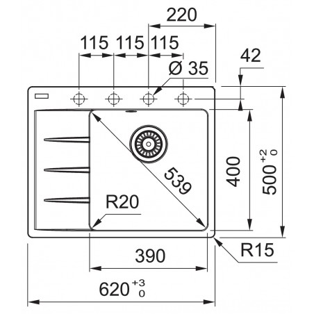 Kuchyňský dřez Franke Centro CNG 611-62 TL/7 Matná černá, pravý