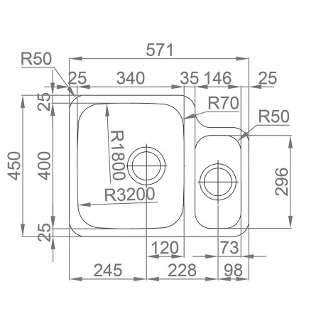 Kuchyňský dřez Sinks DUO 571.1 V 1,0 mm, levý, leštěný