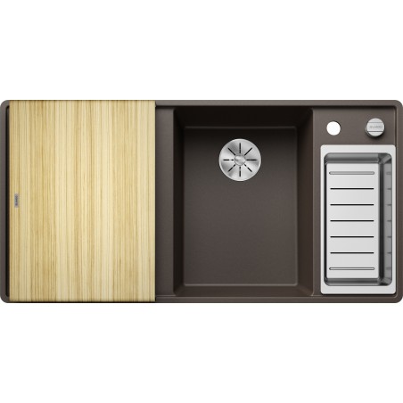 Kuchyňský dřez Blanco Axia III 6 S-F Kávová, pravý, s dřevěnou krájecí deskou a miskou