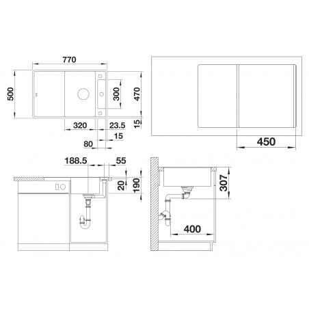 Kuchyňský dřez Blanco Axia III 45 S-F Kávová, se skleněnou krájecí deskou