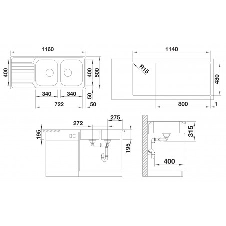 Kuchyňský dřez Blanco Dinas 8 S Kartáčovaný, bez excentru
