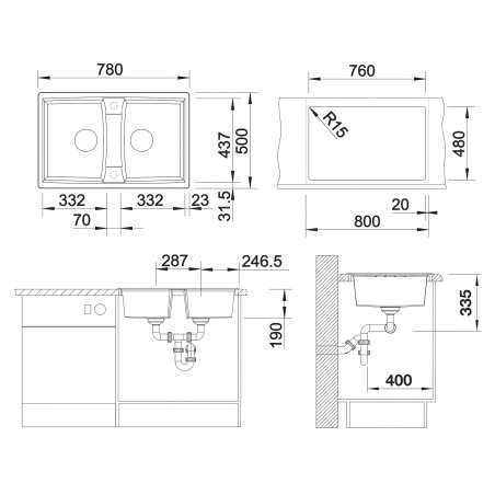 Kuchyňský dřez Blanco Lexa 8 Tartufo, bez excentru