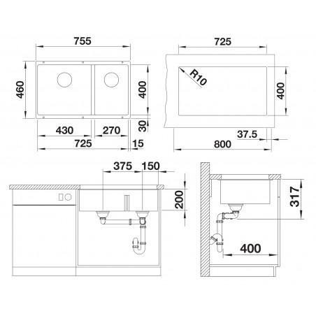 Kuchyňský dřez Blanco Subline 430/270-U Antracit