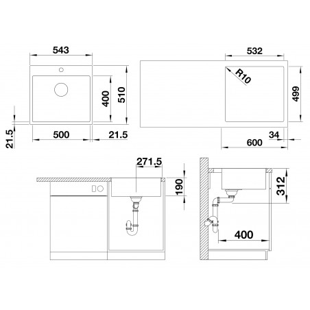 Kuchyňský dřez Blanco Subline 500-IF/A Antracit, s excentrem