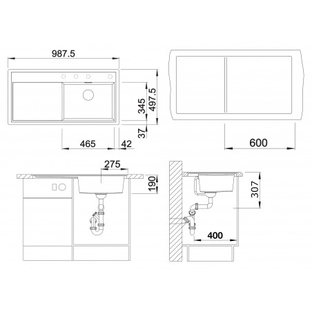 Kuchyňský dřez Blanco Zenar XL 6 S-F Šedá skála, levý