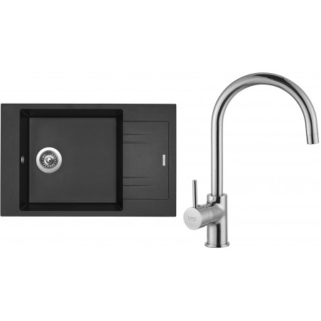 Set Sinks (dřez Vario 780 Metalblack 74 + baterie Vitalia Chrom)