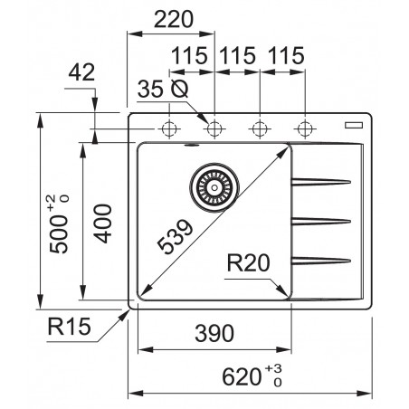 Kuchyňský dřez Franke Centro CNG 611-62 TL/2 Bílá-led, levý