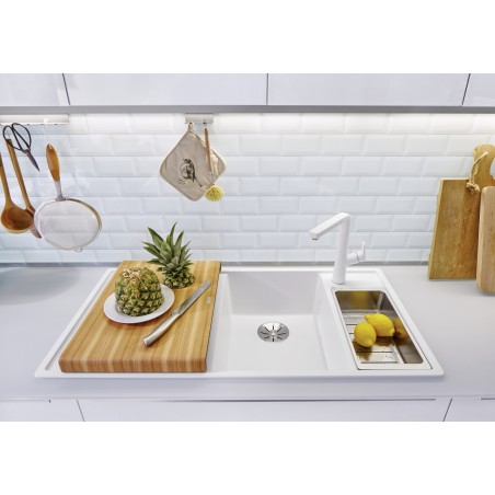 Kuchyňský dřez Blanco Axia III 6 S Bílá soft, pravý, s dřevěnou krájecí deskou a miskou