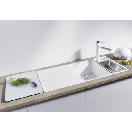 Kuchyňský dřez Blanco Axia III 6 S Bílá soft, pravý, se skleněnou krájecí deskou a miskou