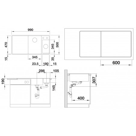 Kuchyňský dřez Blanco Axia III 6 S-F Bílá soft, pravý, se skleněnou krájecí deskou a miskou