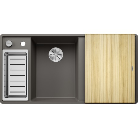 Kuchyňský dřez Blanco Axia III 6 S-F Šedá vulkán, levý, s dřevěnou krájecí deskou a miskou