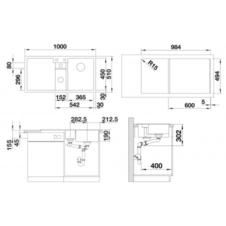 Kuchyňský dřez Blanco Collectis 6 S Šedá vulkán, s excentrem a miskou