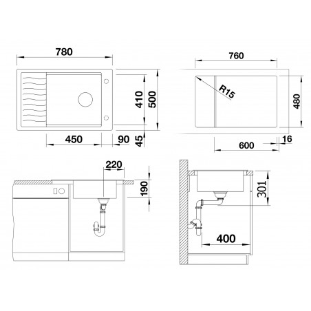 Kuchyňský dřez Blanco Elon XL 6 S Šedá vulkán, s odkapávací mřížkou, s excentrem