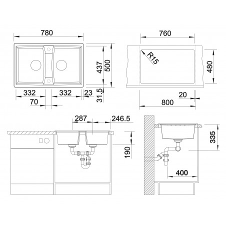 Kuchyňský dřez Blanco Lexa 8 Šedá vulkán, s excentrem