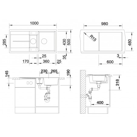 Kuchyňský dřez Blanco Metra 6 S Šedá vulkán, bez excentru
