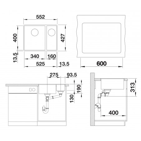 Kuchyňský dřez Blanco Subline 340/160-F Šedá vulkán