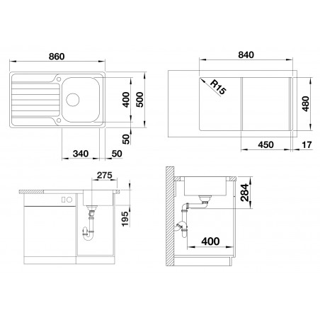 Kuchyňský dřez Blanco Dinas 45 S Kartáčovaný, s excentrem
