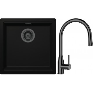 Set Schock S27-10 (dřez Kiruna N-100 Night + baterie Kavus.120 Gunmetal + komponenty Gunmetal)