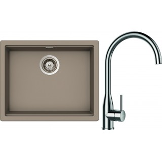 Set Schock S28-2 (dřez Kiruna N-100L Twilight + baterie Kavus Nerez + komponenty Nerez)