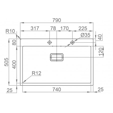 Kuchyňský dřez Sinks Boxer 790 RO 1,2 mm