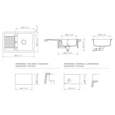 Kuchyňský dřez Schock Lima D-100S Asphalt, spodní montáž