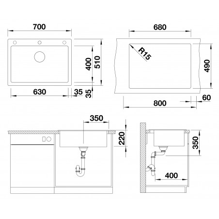 Kuchyňský dřez Blanco Pleon 8 Černá, bez příslušenství