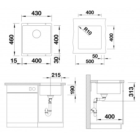 Kuchyňský dřez Blanco Subline 400-U Antracit, bez příslušenství